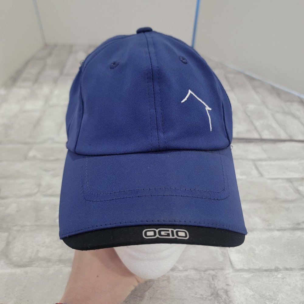 OGIO‎ Golf Hat Stretch Blue Strapback Logo Front Left House Outline